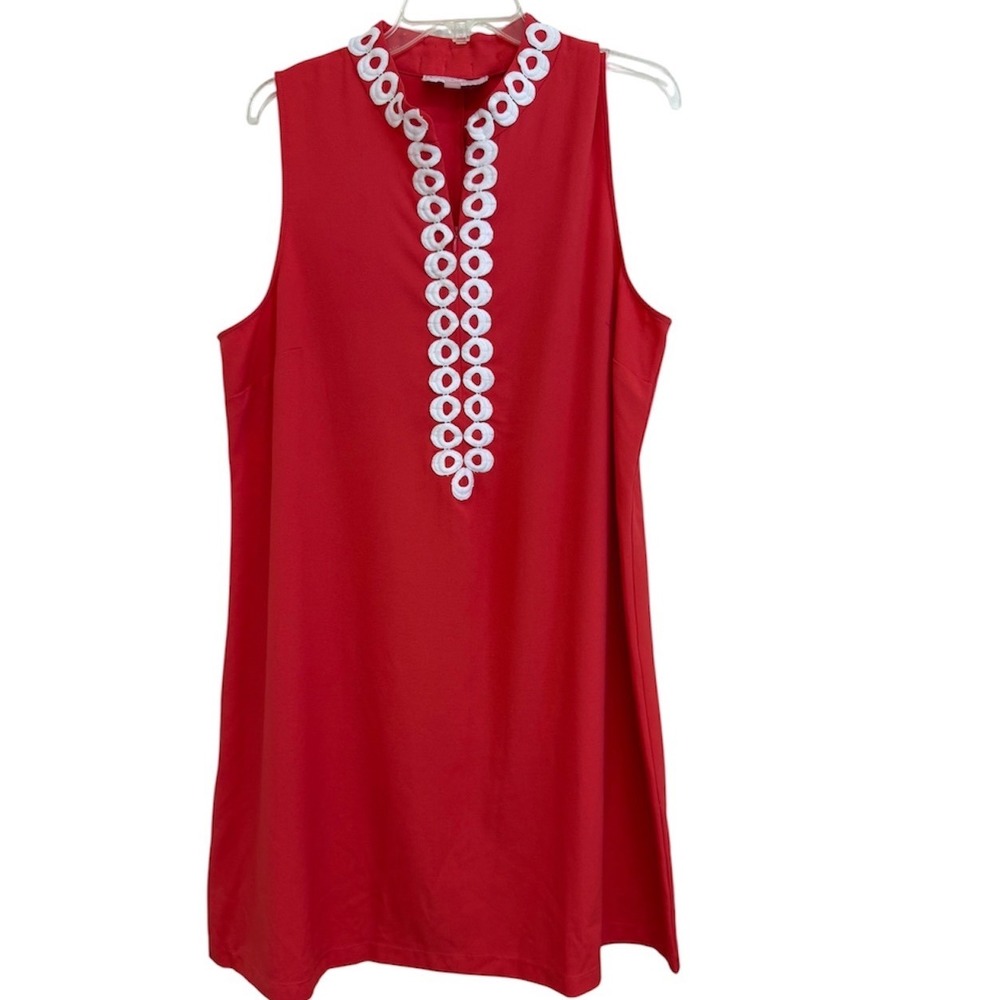 Pappagallo Orange Sleeveless Shift Dress White Embroidered Trim Size 16